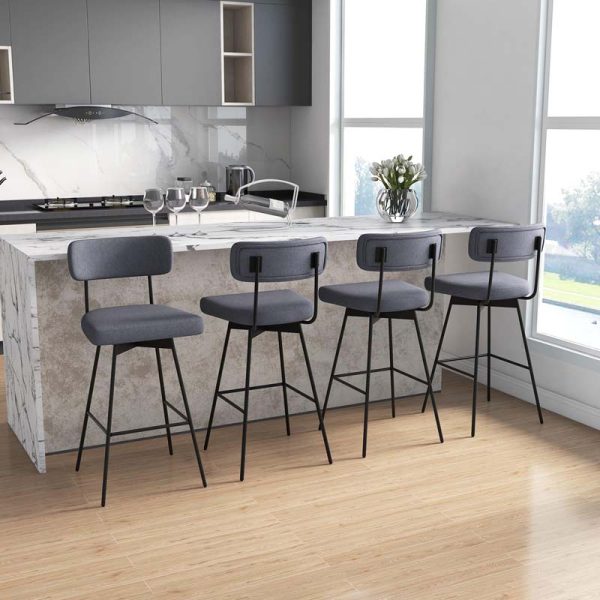 29" Upholstered Bar Stools with Back, 360?? Swivel Bar Height Chairs with Heavy-Duty Metal Legs and Footrests, Fabric Seat