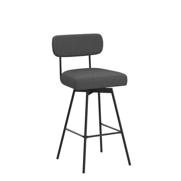 29" Upholstered Bar Stools with Back, 360?? Swivel Bar Height Chairs with Heavy-Duty Metal Legs and Footrests, Fabric Seat