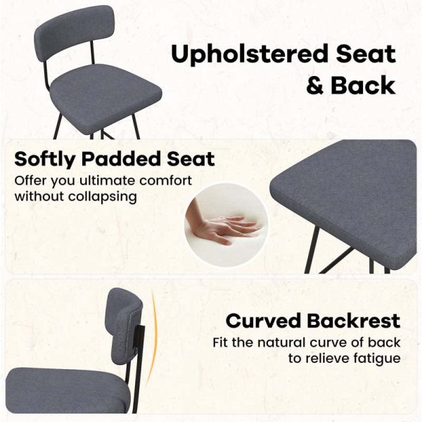 29" Upholstered Bar Stools with Back, 360?? Swivel Bar Height Chairs with Heavy-Duty Metal Legs and Footrests, Fabric Seat