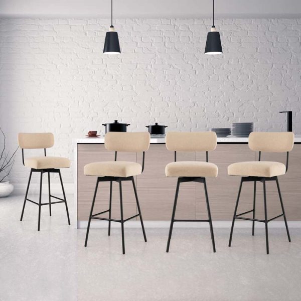 29" Upholstered Bar Stools with Back, 360?? Swivel Bar Height Chairs with Heavy-Duty Metal Legs and Footrests, Fabric Seat