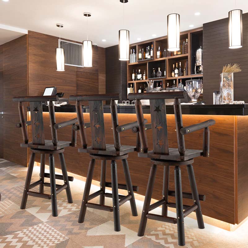 Eletriclife 29 Inch Wooden Swivel Bar Stool with Footrest Backrest Armrest