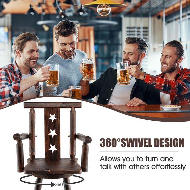 Eletriclife 29 Inch Wooden Swivel Bar Stool with Footrest Backrest Armrest