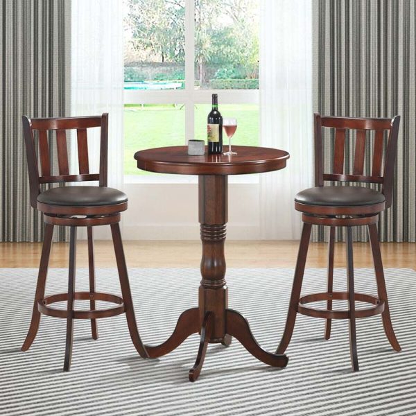 2-Pack Wood Swivel Bar Stools Counter Height Kitchen Dining Chairs Pub Stools with Soft Leather Seat