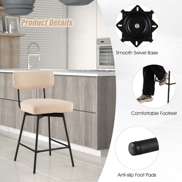 2 Pcs 360?? Swivel Bar Stools 25" Upholstered Bar Height Dining Chairs with Back, Metal Legs & Footrests
