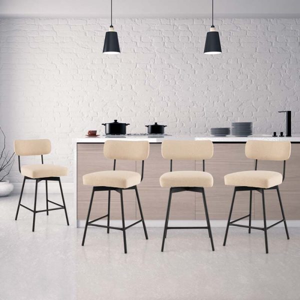2 Pcs 360?? Swivel Bar Stools 25" Upholstered Bar Height Dining Chairs with Back, Metal Legs & Footrests