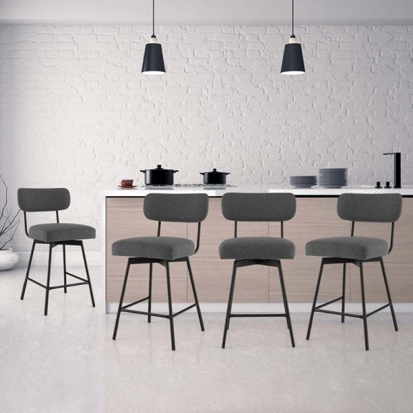 2 Pcs 360?? Swivel Bar Stools 25" Upholstered Bar Height Dining Chairs with Back, Metal Legs & Footrests