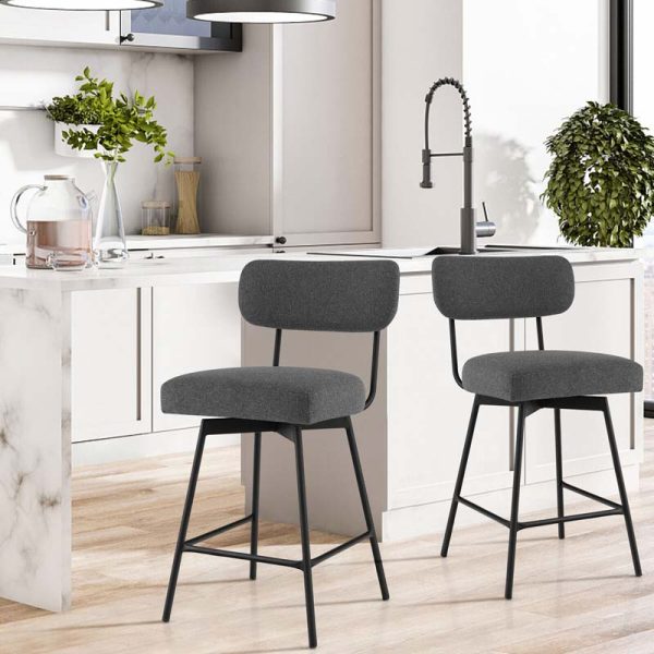 2 Pcs 360?? Swivel Bar Stools 25" Upholstered Bar Height Dining Chairs with Back, Metal Legs & Footrests