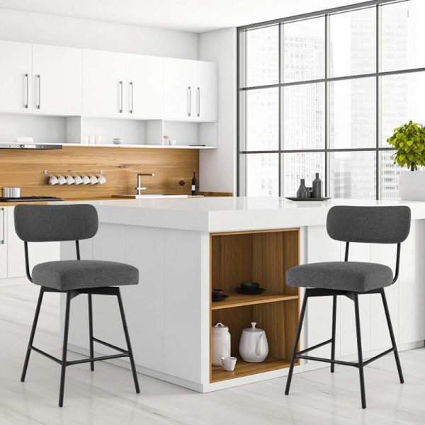 2 Pcs 360?? Swivel Bar Stools 25" Upholstered Bar Height Dining Chairs with Back, Metal Legs & Footrests