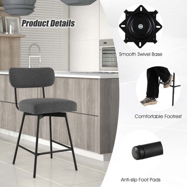 2 Pcs 360?? Swivel Bar Stools 25" Upholstered Bar Height Dining Chairs with Back, Metal Legs & Footrests