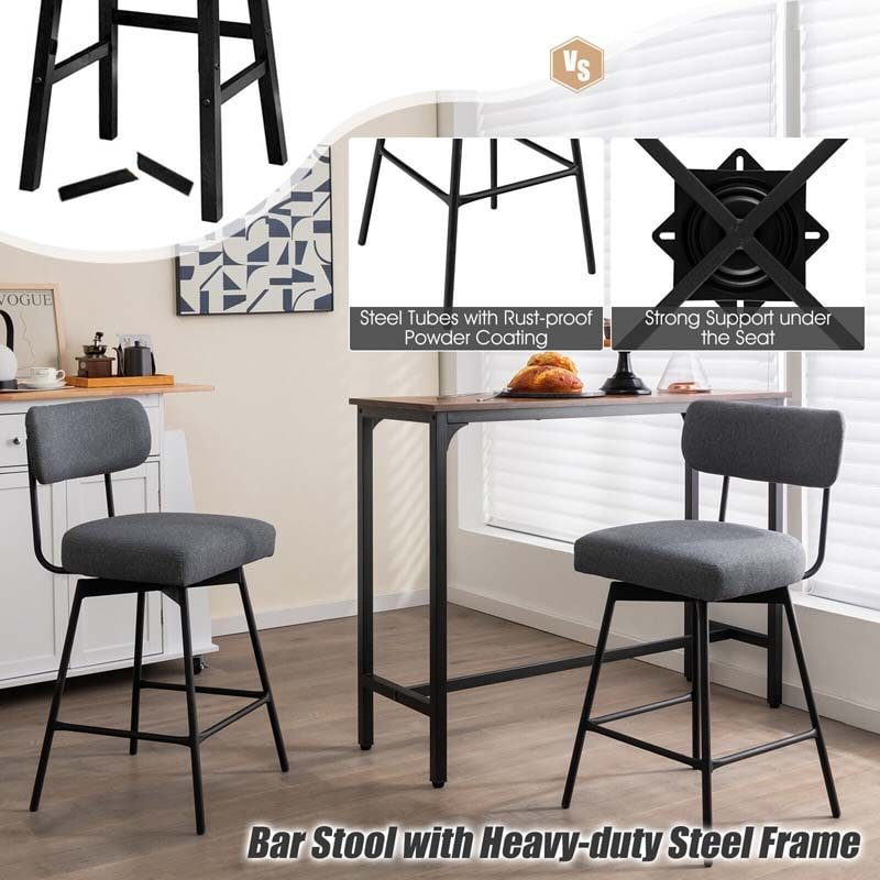 Eletriclife 2Pcs 25 inch Upholstered Swivel Bar Stools Bar Height Dining Chairs