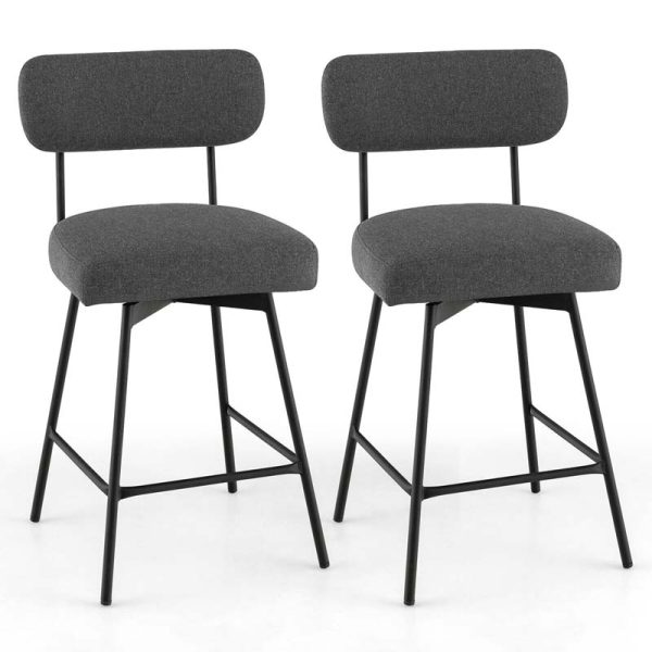 2 Pcs 360?? Swivel Bar Stools 25" Upholstered Bar Height Dining Chairs with Back, Metal Legs & Footrests