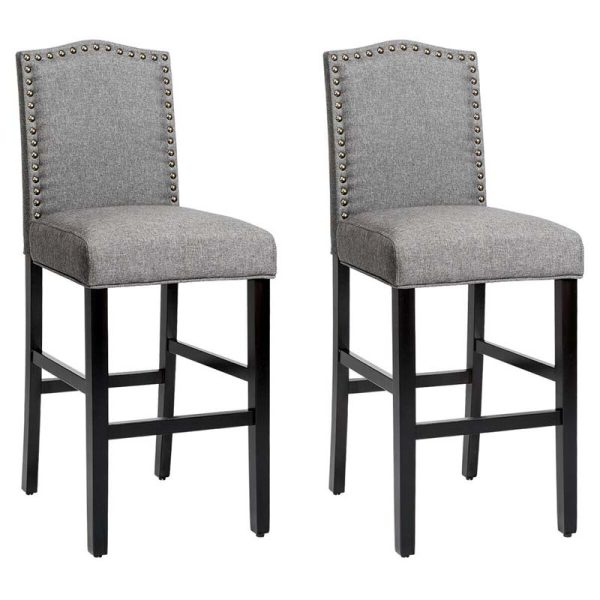 2-Pack 30" Bar Stools with Nailhead Trim, Fabric Counter Height Stools, Kitchen Dining Chairs
