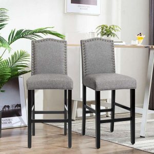 2-Pack 30" Bar Stools with Nailhead Trim, Fabric Counter Height Stools, Kitchen Dining Chairs