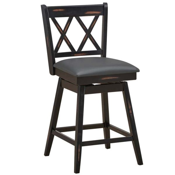 2 Pcs 25" Swivel Bar Stools with Back & Rubber Wood Legs, Upholstered Counter Height Bar Chairs for Pub