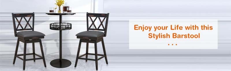 Eletriclife 2 Pieces 25 Inch Swivel Barstool Set with Rubber Wood Legs