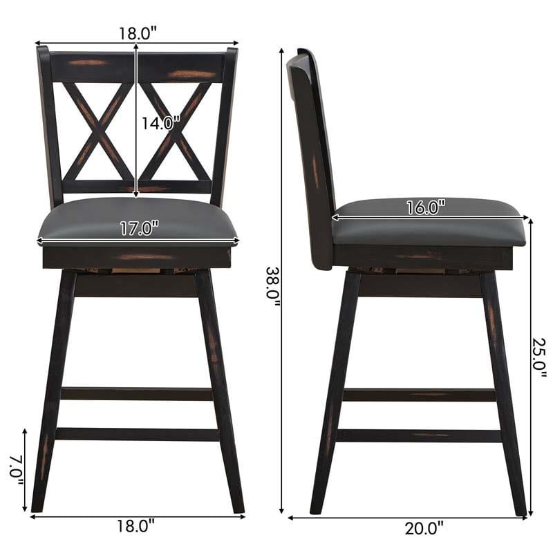 Eletriclife 2 Pieces 25 Inch Swivel Barstool Set with Rubber Wood Legs