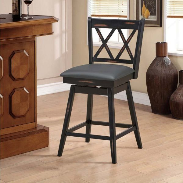 2 Pcs 25" Swivel Bar Stools with Back & Rubber Wood Legs, Upholstered Counter Height Bar Chairs for Pub