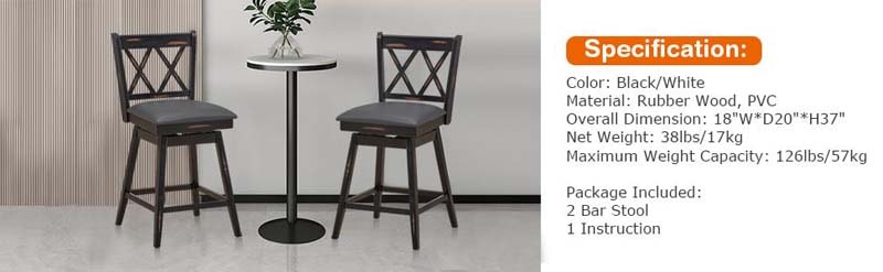 Eletriclife 2 Pieces 25 Inch Swivel Barstool Set with Rubber Wood Legs