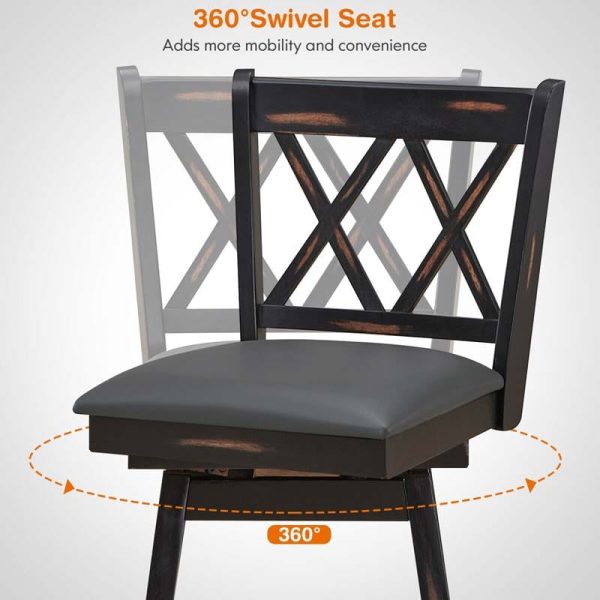 2 Pcs 25" Swivel Bar Stools with Back & Rubber Wood Legs, Upholstered Counter Height Bar Chairs for Pub