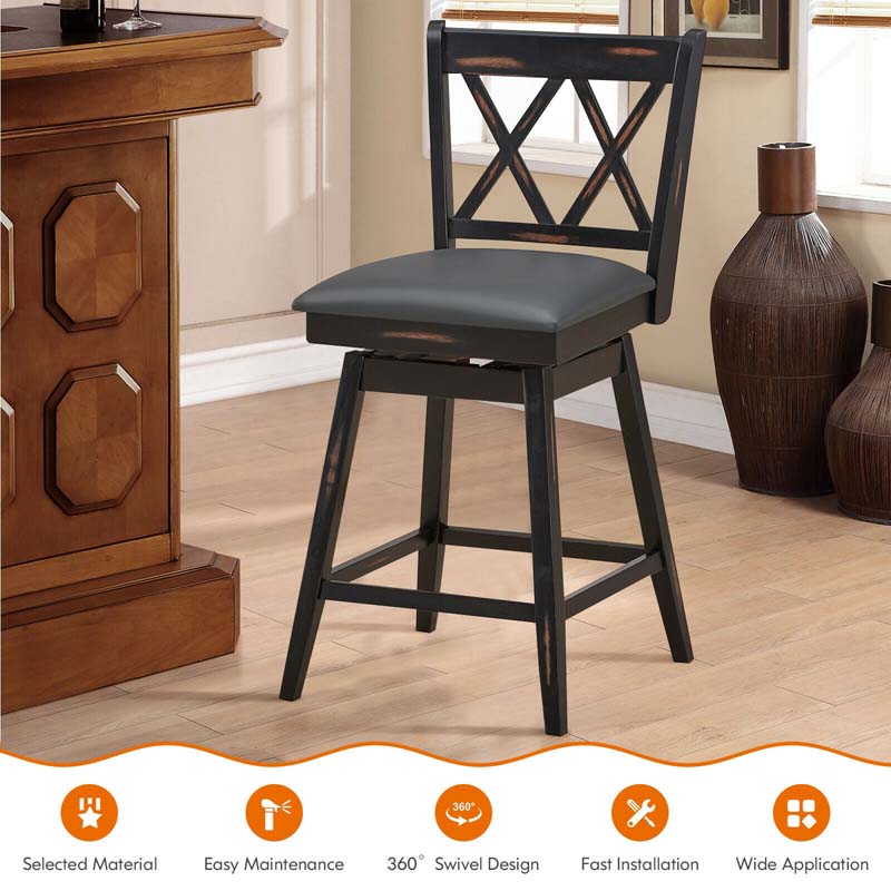 Eletriclife 2 Pieces 25 Inch Swivel Barstool Set with Rubber Wood Legs