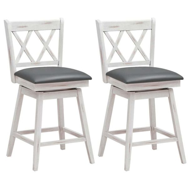 2 Pcs 25" Swivel Bar Stools with Back & Rubber Wood Legs, Upholstered Counter Height Bar Chairs for Pub