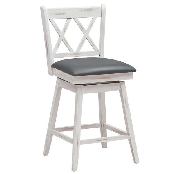 2 Pcs 25" Swivel Bar Stools with Back & Rubber Wood Legs, Upholstered Counter Height Bar Chairs for Pub
