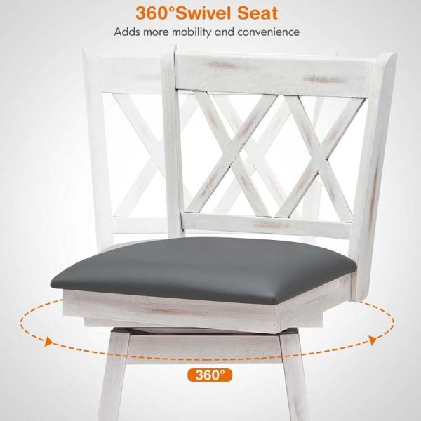 2 Pcs 25" Swivel Bar Stools with Back & Rubber Wood Legs, Upholstered Counter Height Bar Chairs for Pub