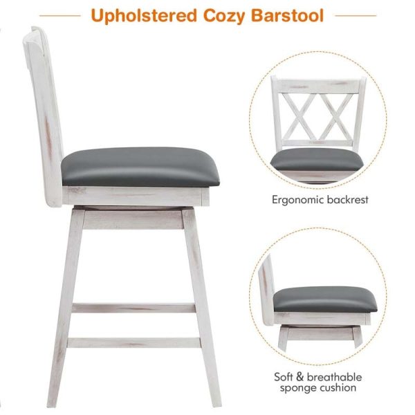 2 Pcs 25" Swivel Bar Stools with Back & Rubber Wood Legs, Upholstered Counter Height Bar Chairs for Pub