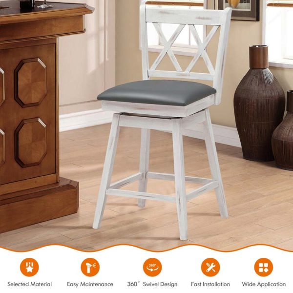 2 Pcs 25" Swivel Bar Stools with Back & Rubber Wood Legs, Upholstered Counter Height Bar Chairs for Pub