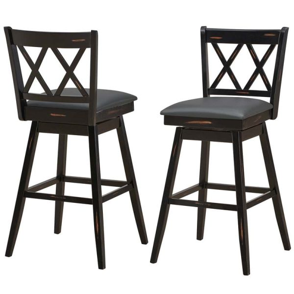 2 Pcs 29" Swivel Bar Stools with Back & Rubber Wood Legs, Upholstered Counter Height Bar Chairs for Pub