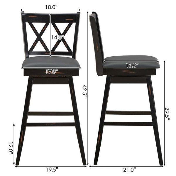2 Pcs 29" Swivel Bar Stools with Back & Rubber Wood Legs, Upholstered Counter Height Bar Chairs for Pub