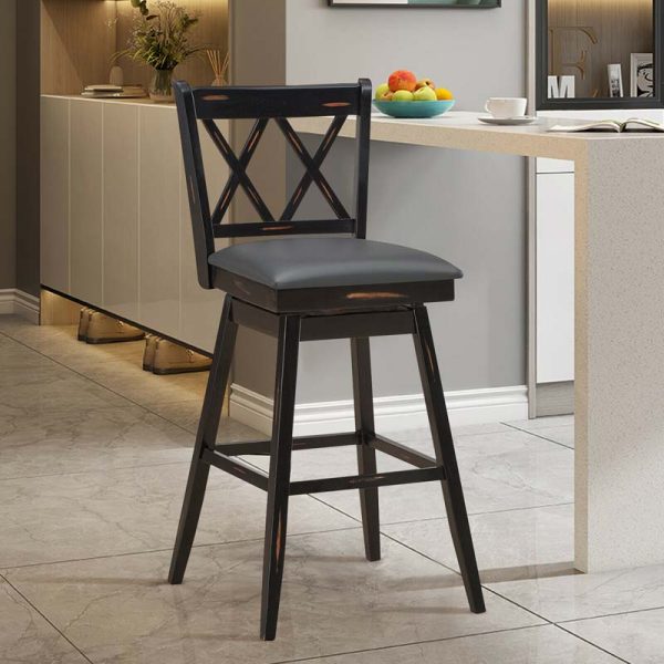 2 Pcs 29" Swivel Bar Stools with Back & Rubber Wood Legs, Upholstered Counter Height Bar Chairs for Pub