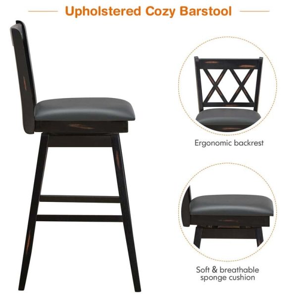 2 Pcs 29" Swivel Bar Stools with Back & Rubber Wood Legs, Upholstered Counter Height Bar Chairs for Pub