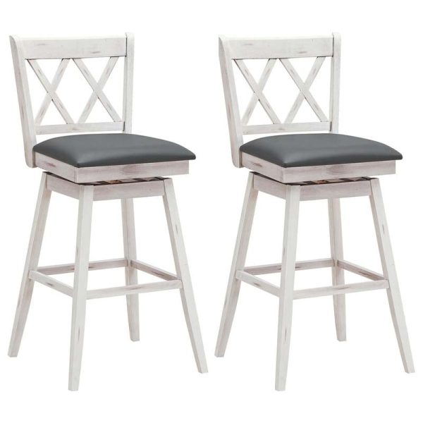 2 Pcs 29" Swivel Bar Stools with Back & Rubber Wood Legs, Upholstered Counter Height Bar Chairs for Pub