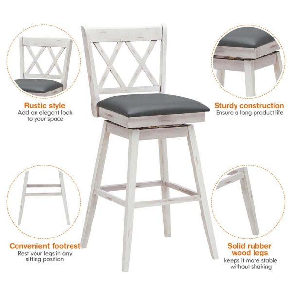 2 Pcs 29" Swivel Bar Stools with Back & Rubber Wood Legs, Upholstered Counter Height Bar Chairs for Pub