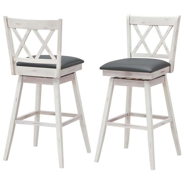 2 Pcs 29" Swivel Bar Stools with Back & Rubber Wood Legs, Upholstered Counter Height Bar Chairs for Pub