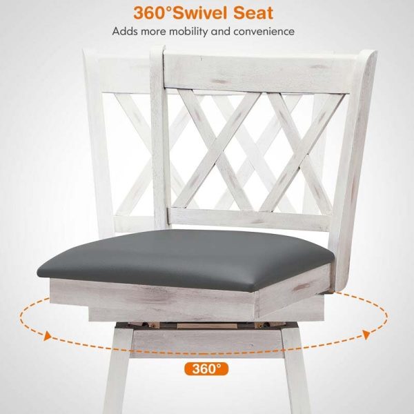 2 Pcs 29" Swivel Bar Stools with Back & Rubber Wood Legs, Upholstered Counter Height Bar Chairs for Pub