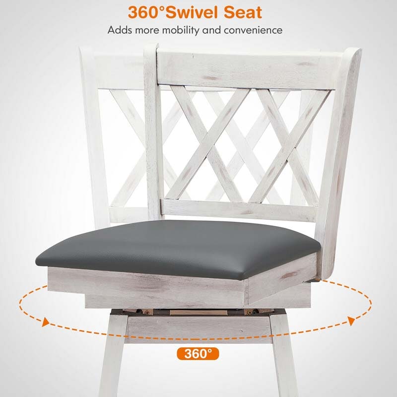 Eletriclife 2 Pieces 29 Inch Swivel Barstool Set with Rubber Wood Legs