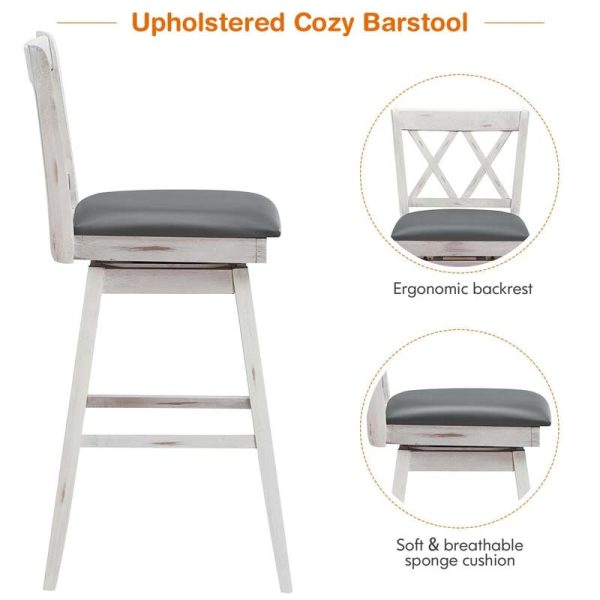 2 Pcs 29" Swivel Bar Stools with Back & Rubber Wood Legs, Upholstered Counter Height Bar Chairs for Pub