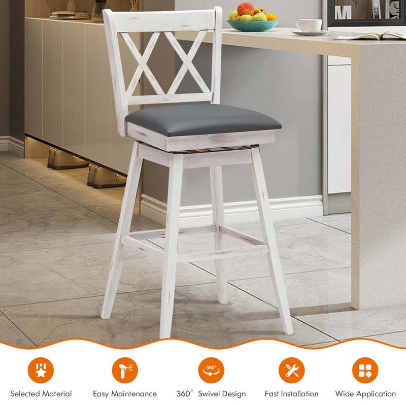 Eletriclife 2 Pieces 29 Inch Swivel Barstool Set with Rubber Wood Legs