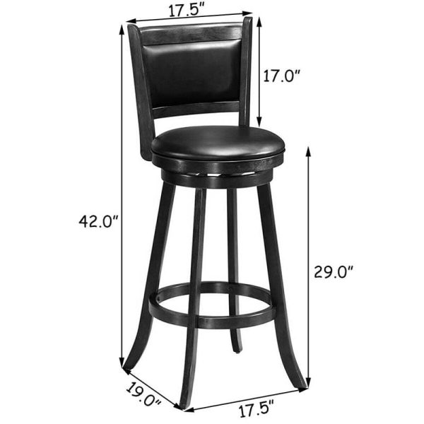 2-Pack 29" Wooden Counter Stools, 360?? Swivel Bar Stools with Backs, Counter Height Stool, Upholstered Bar Chairs Dining Chairs