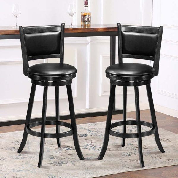 2-Pack 29" Wooden Counter Stools, 360?? Swivel Bar Stools with Backs, Counter Height Stool, Upholstered Bar Chairs Dining Chairs