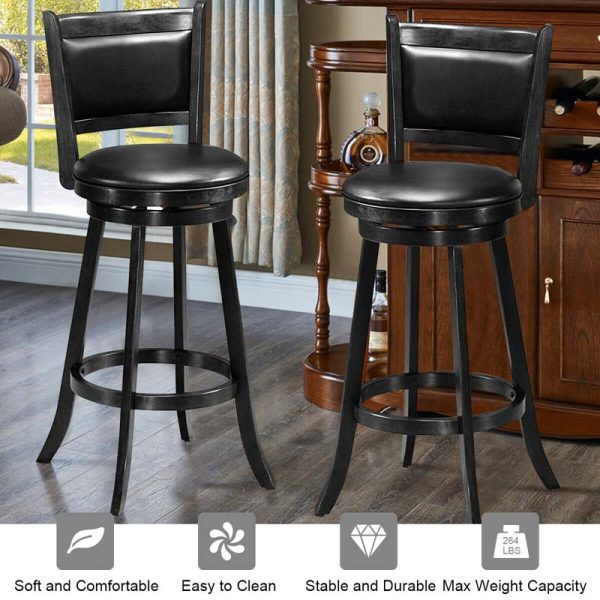 2-Pack 29" Wooden Counter Stools, 360?? Swivel Bar Stools with Backs, Counter Height Stool, Upholstered Bar Chairs Dining Chairs
