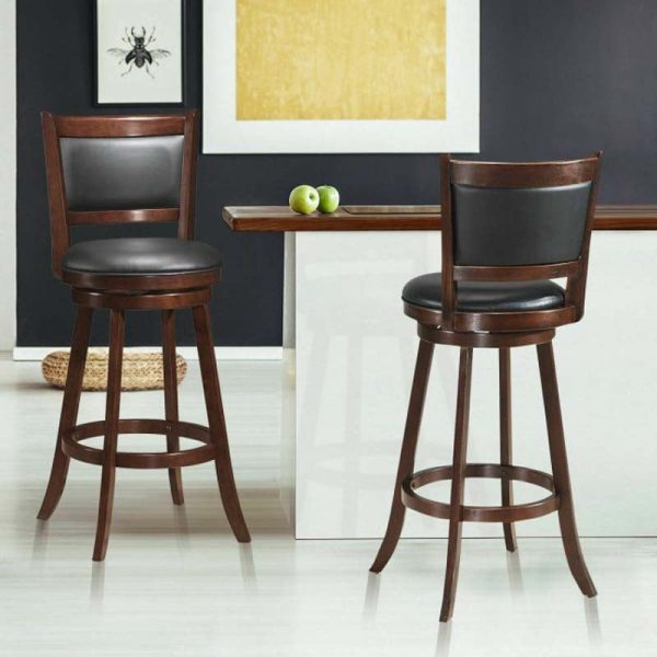 2-Pack 29" Wooden Counter Stools, 360?? Swivel Bar Stools with Backs, Counter Height Stool, Upholstered Bar Chairs Dining Chairs