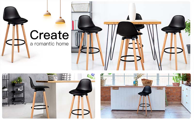 Eletriclife 2 Pieces Mid-Century Barstool 28.5 Inch Dining Pub Chairs