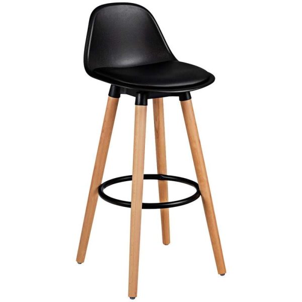 2 Pcs 28.5" Mid-Century Bar Stools Upholstered Counter Height Bar Chairs w/Curved Backrest & Metal Footrest
