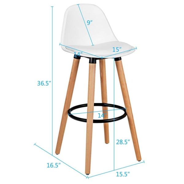 2 Pcs 28.5" Mid-Century Bar Stools Upholstered Counter Height Bar Chairs w/Curved Backrest & Metal Footrest