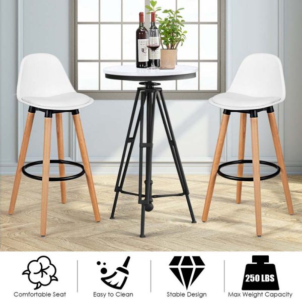 2 Pcs 28.5" Mid-Century Bar Stools Upholstered Counter Height Bar Chairs w/Curved Backrest & Metal Footrest