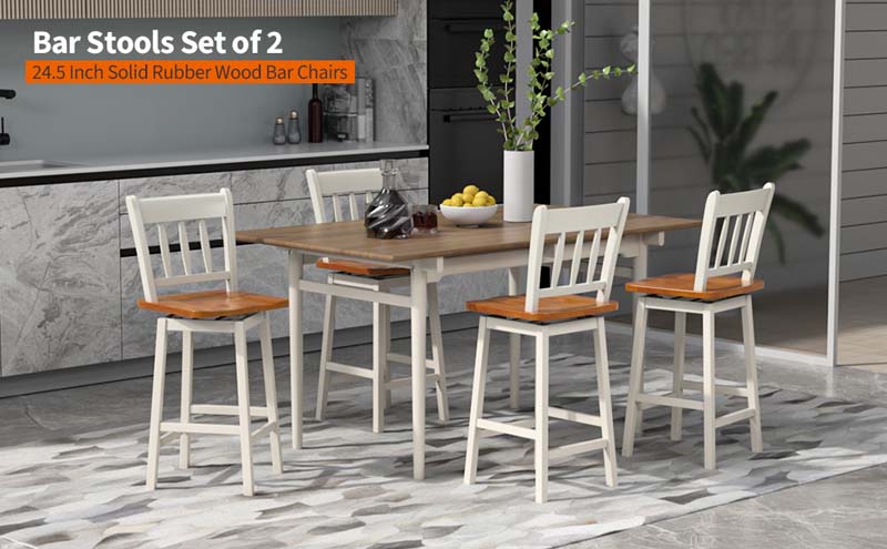 Eletriclife 2 pcs 24.5 Inches Rubber Wood Swivel Bar Stools