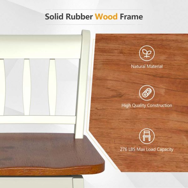 2 Pcs 24.5" Rubber Wood Vintage Bar Chairs 360 Degree Swivel Bar Stools with Back & Footrest